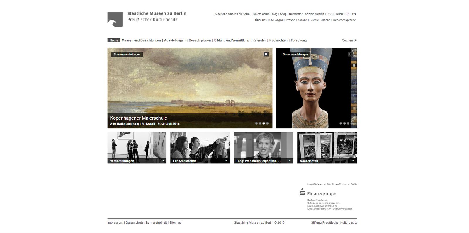 Screenshot der alten Homepage der Staatlichen Museen zu Berlin