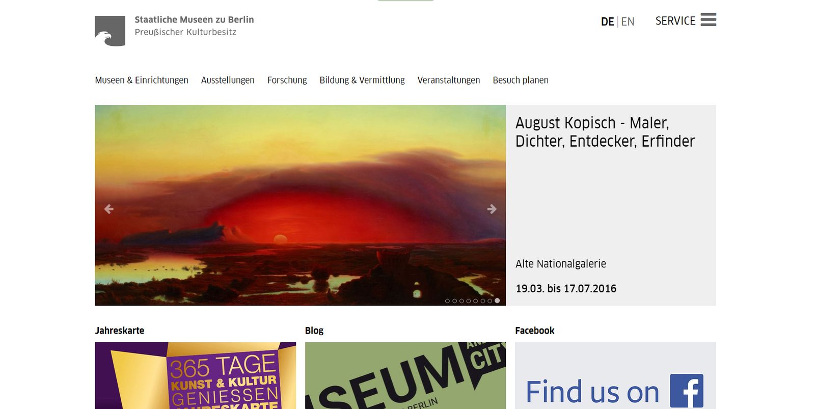 Screenshot der neuen Homepage der Staatlichen Museen zu Berlin