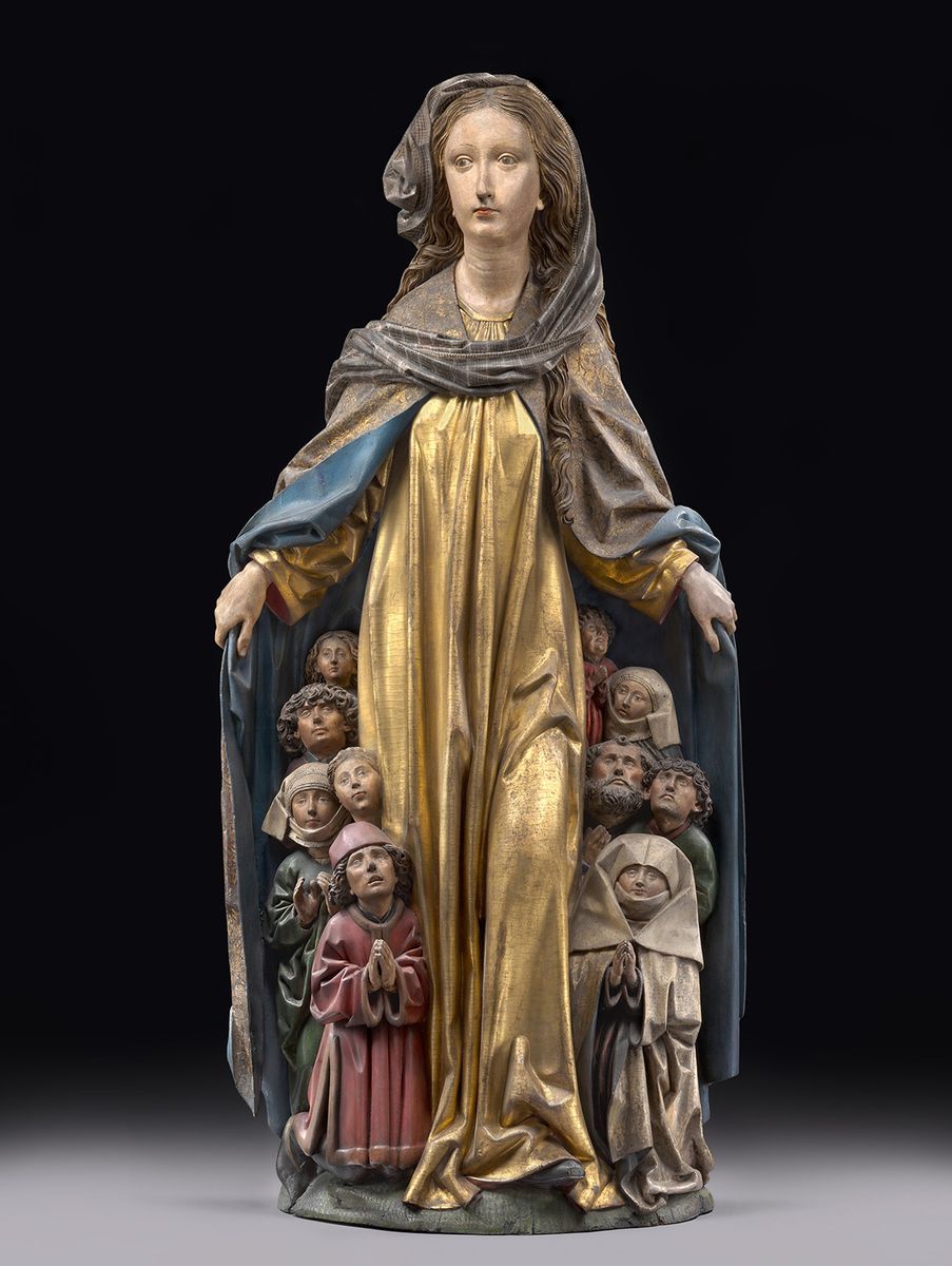 Maria mit dem Schutzmantel, Michel Erhart, ca. 1480, Lindenholz mit ursprünglicher Fassung, Skulpturensammlung und Museum für Byzantinische Kunst, © SMB, Skulpturensammlung und Museum für Byzantinische Kunst, Antje Voigt