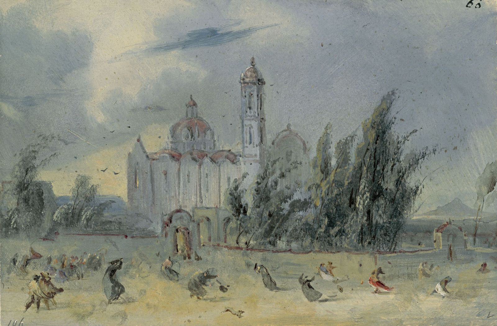 Johann Moritz Rugendas:  Amozoque. Unwetter vor einer Kirche während einer Prozession, ab 1831; Copyright:  bpk / Kupferstichkabinett, SMB / Volker-H. Schneider