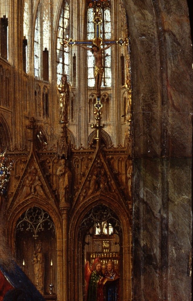 Detail: Das Kuruzifix in der oberen rechten Ecke und die Marienskulptur in der unteren linken Ecke © Staatliche Museen zu Berlin
