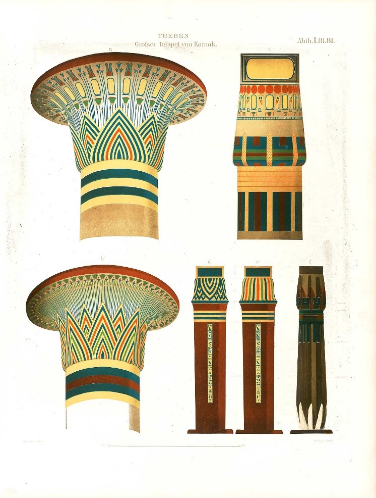 Abb. 8: Geöffnete vs. geschlossene Papyrusdolde als Säulenkapitell. Aus: Lepisus, Denkmäler I, Bl. 81.