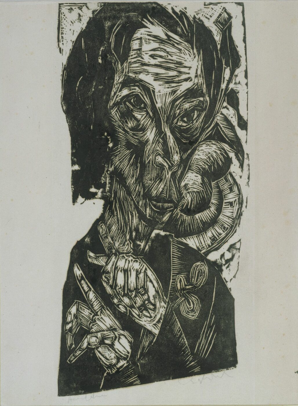 Ernst Ludwig Kirchner: Kopf des Kranken - Selbstportrait als Kranker, 1917, Foto: Kupferstichkabinett, Staatliche Museen zu Berlin/ Jörg P. Anders