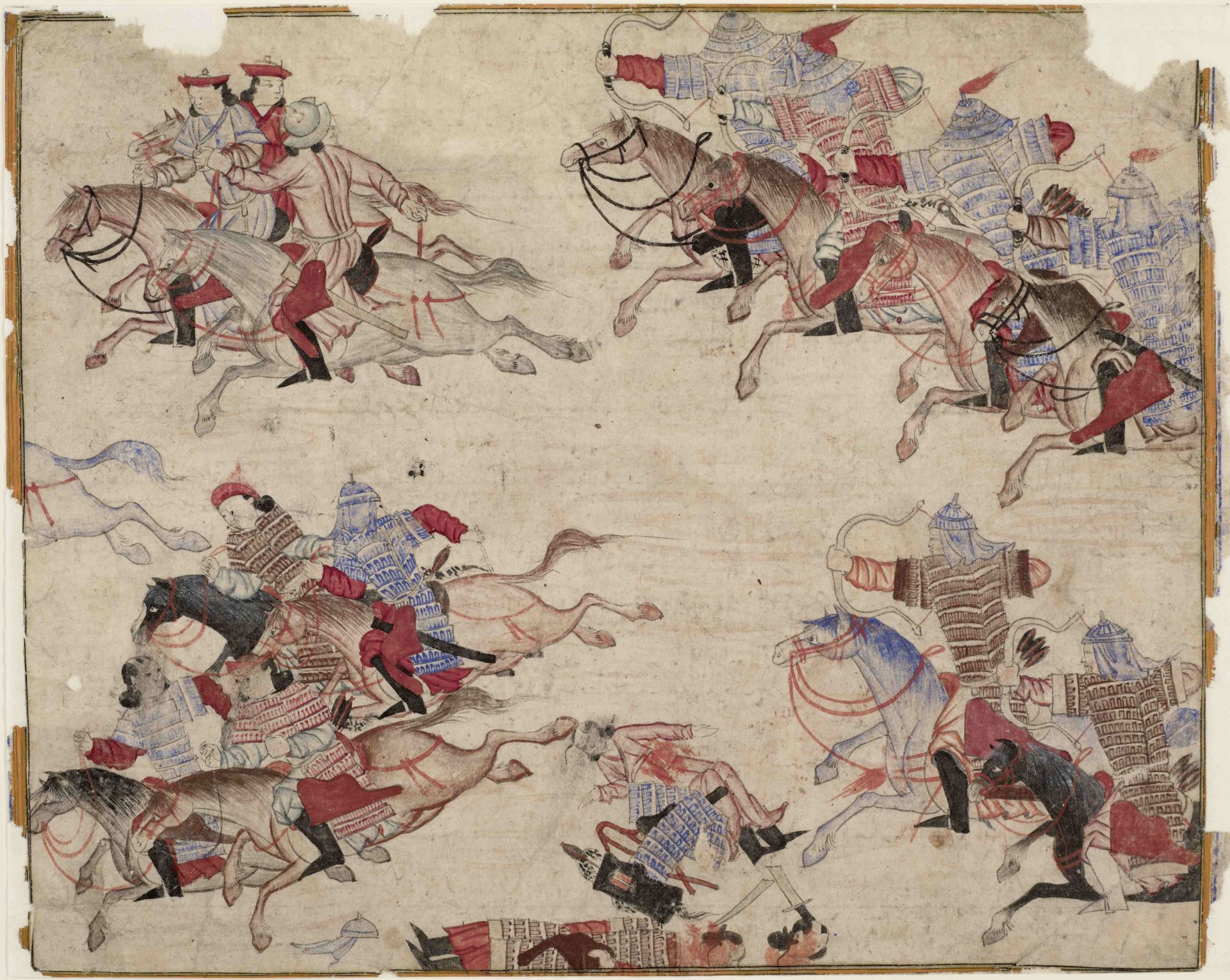 Gepanzerte Reiter und Mongolen © Staatsbibliothek zu Berlin – Preußischer Kulturbesitz, Orientabteilung, Diez A fol. 71 S. 58